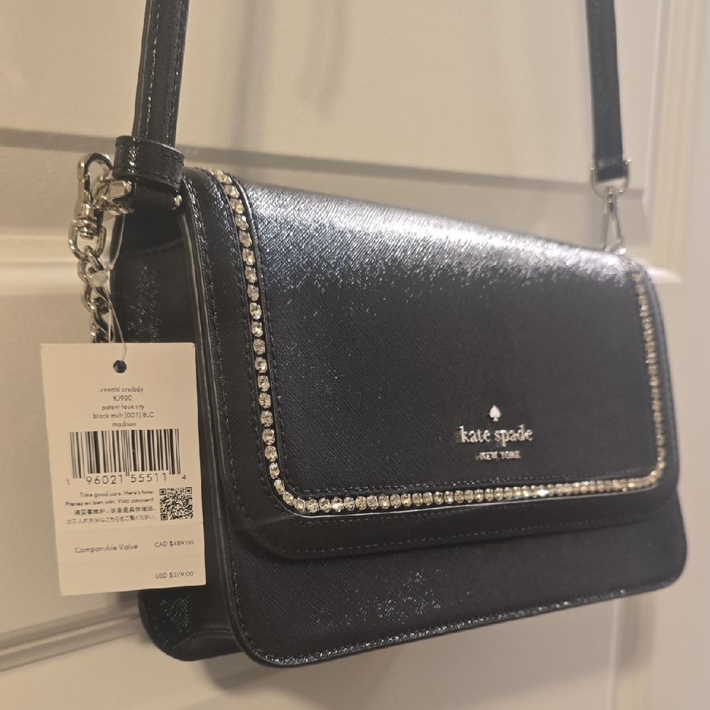 Kate Spade Black Leather Crossbody with Crystal Trim NWT - Picture 2 of 6